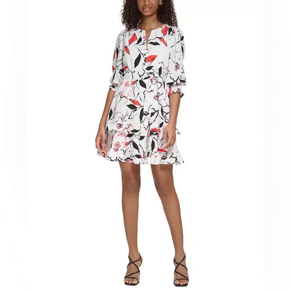 KARL LAGERFELD PARIS Women's Printed Chiffon Tiered A-Line Dress